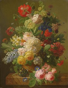 Bloemen in een vaas op een marmeren console, 1816